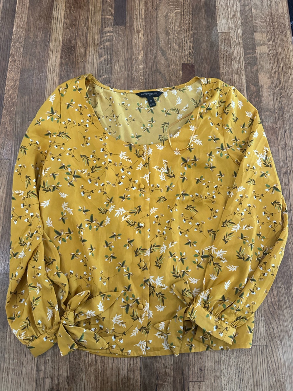 Banana Republic Yellow Floral Button-Front Women’s Dress Blouse Shirt XS